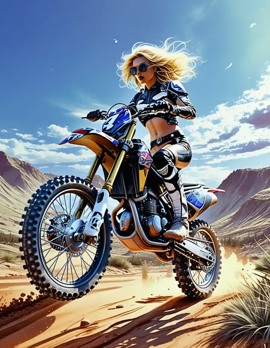 Motocross rider posing by a creek in a lush forest