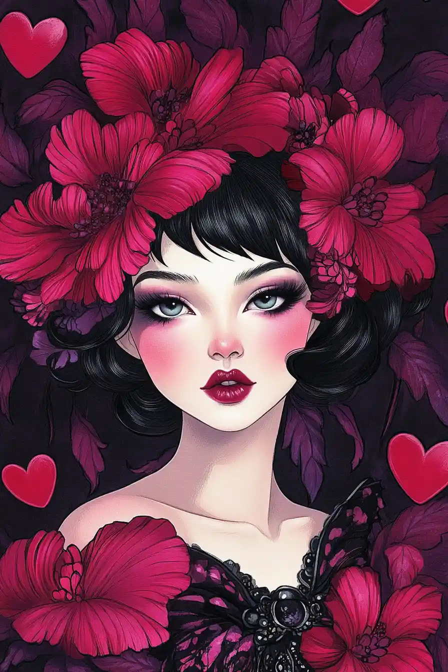 Anthropomorphic bee diva with heart shaped flower petals