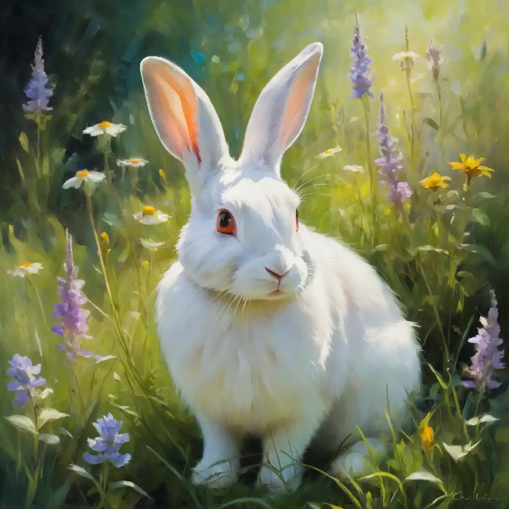 Coelho branco em um campo onírico em estilo impressionista