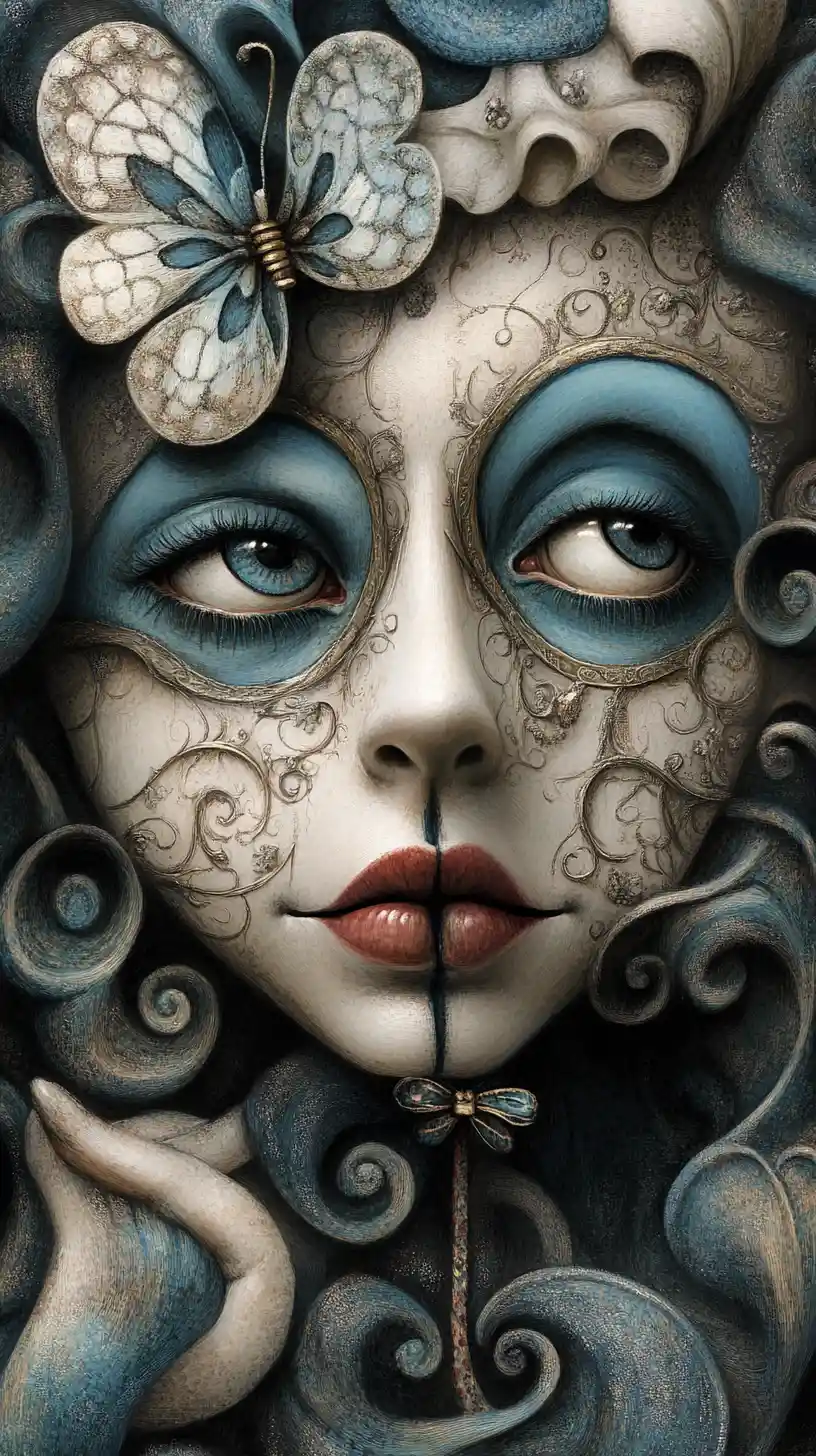 Surreal French mime in a whimsical dreamlike fantasy world