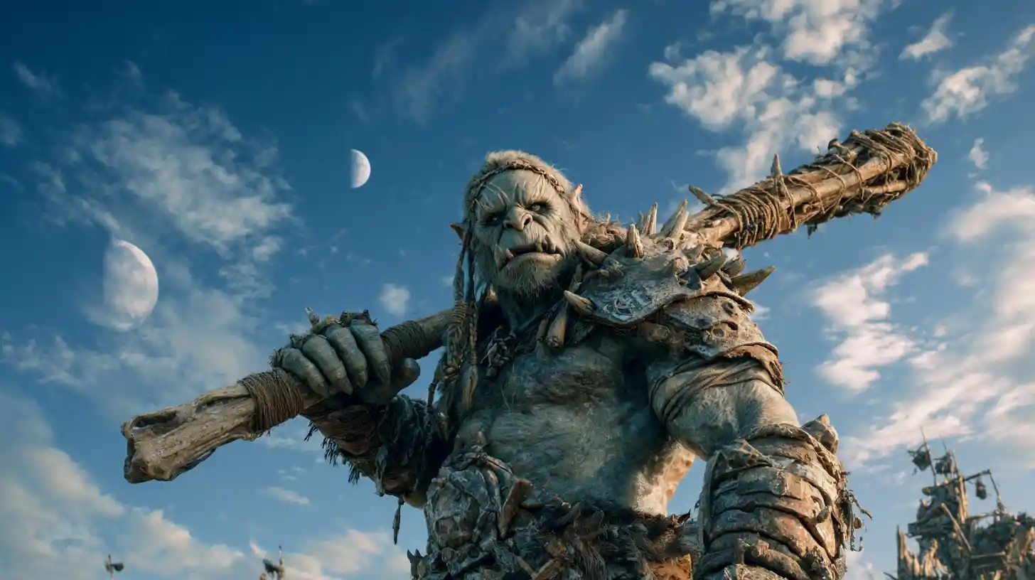 Armored troll wielding a bone club on muddy battlefield
