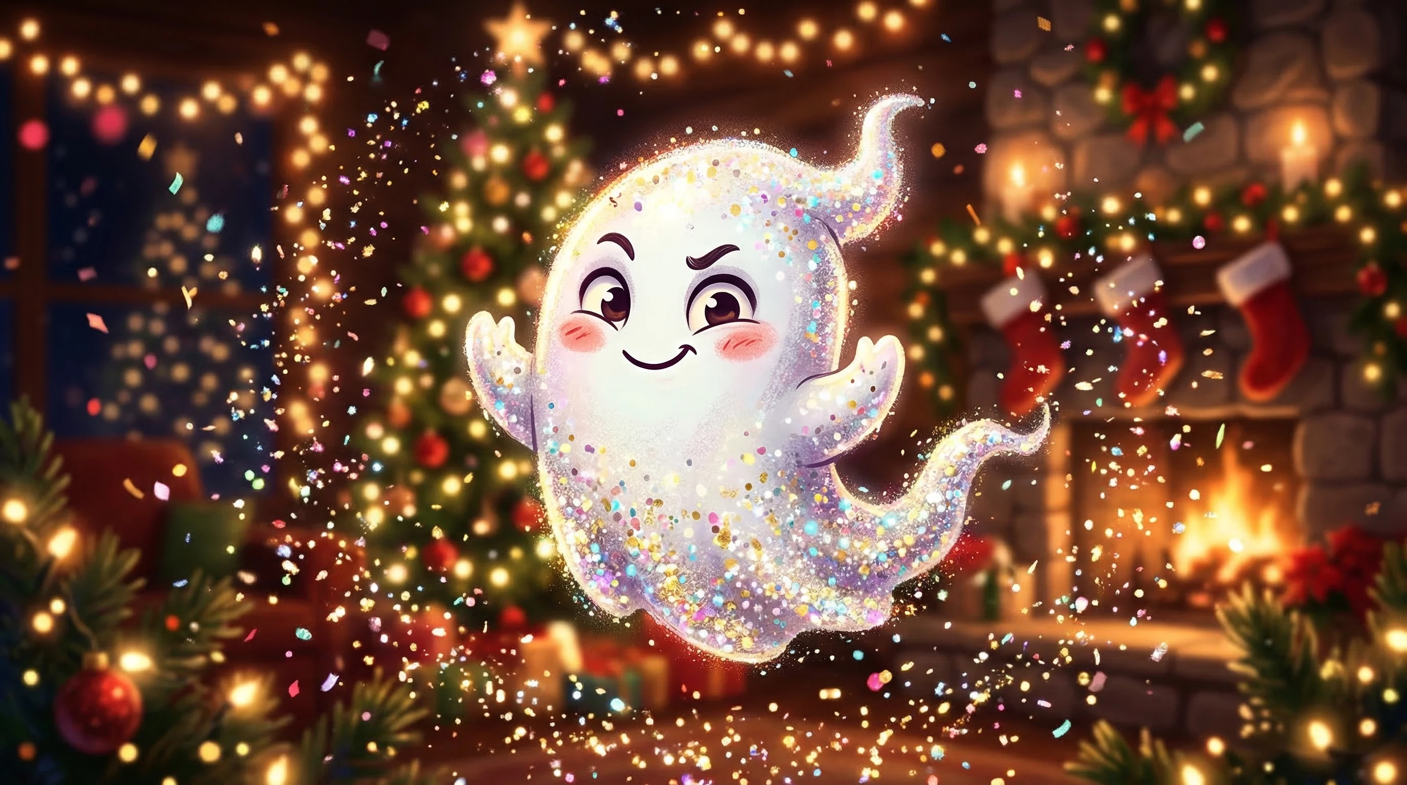 Süßer glitzernder Cartoon-Geist mit verspieltem, festlichem Charme