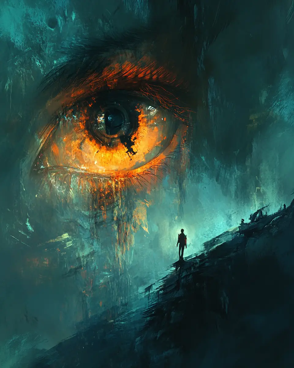 Abstract digital illustration of solitary search for truth