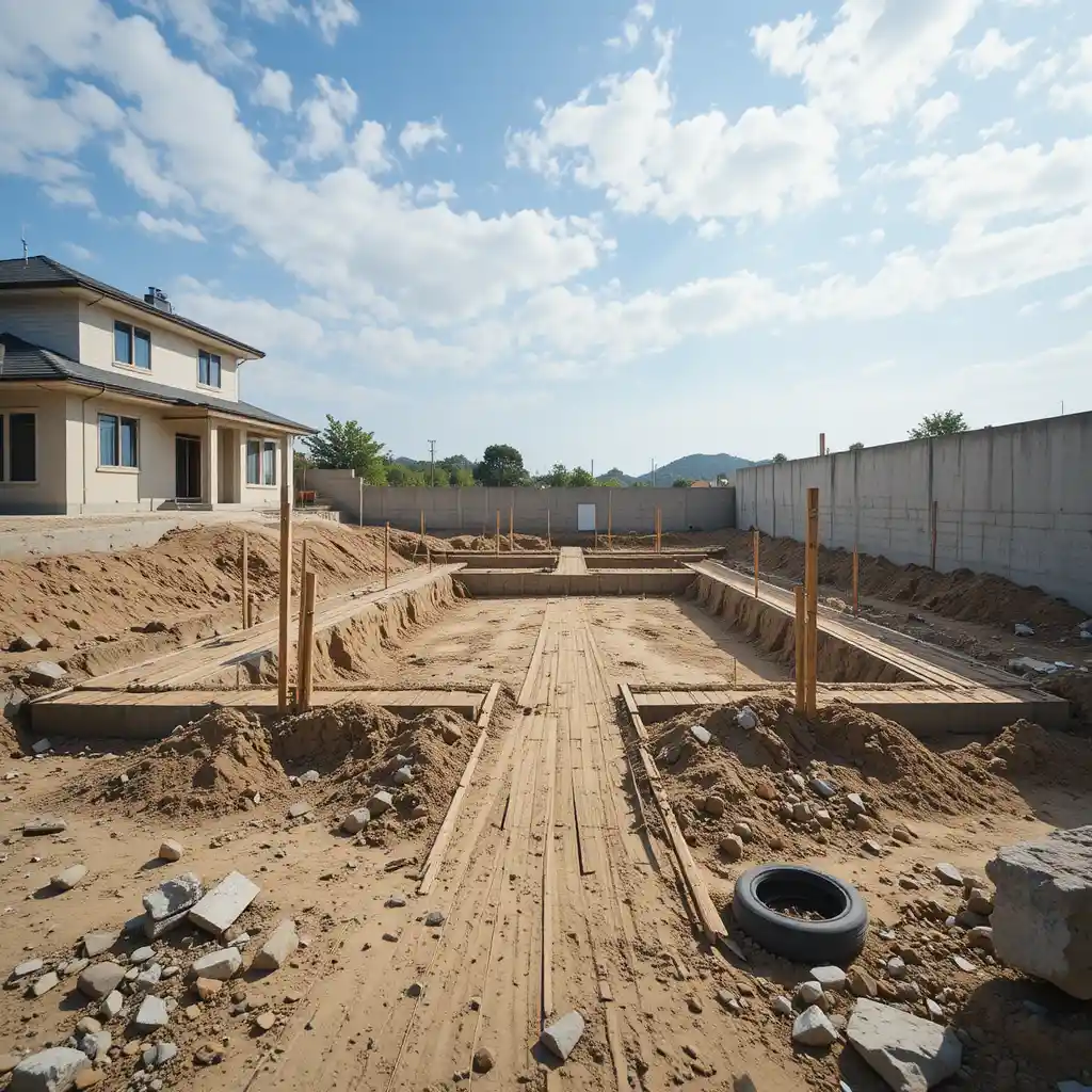 Terrain résidentiel vacant avec empreinte de la future maison tracée