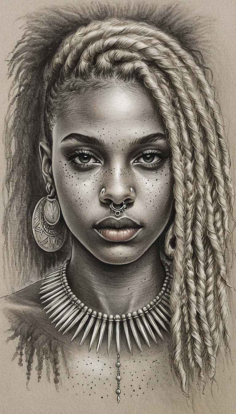 Freckled black girl with blond locs and lunar septum ring