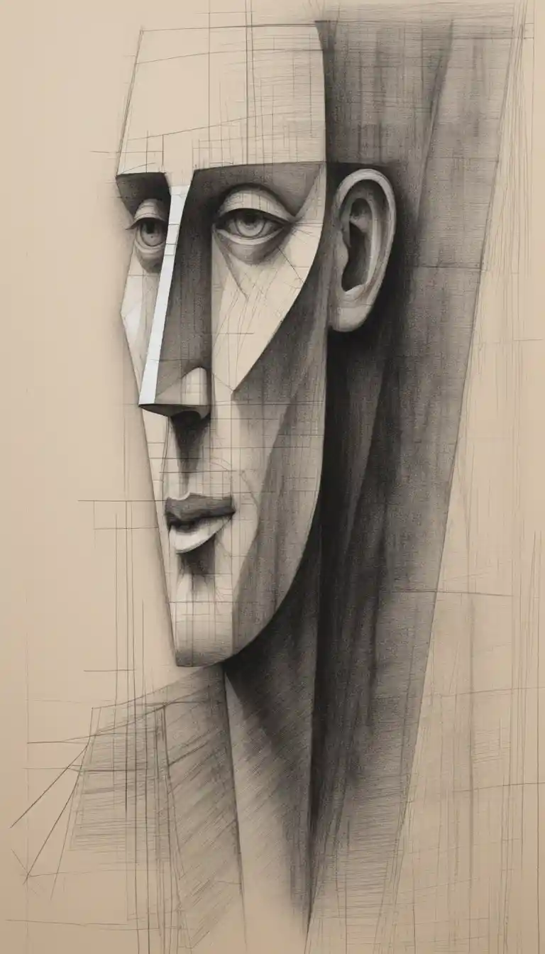 Geometric graphite profile portrait on textured paper