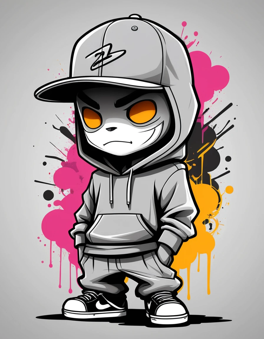 Bozzetto concettuale di personaggio graffiti per abbigliamento streetwear