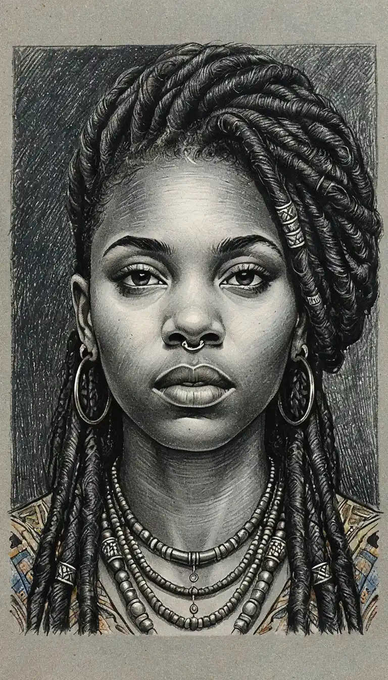 Portrait hyperréaliste au graphite d’une jeune femme noire
