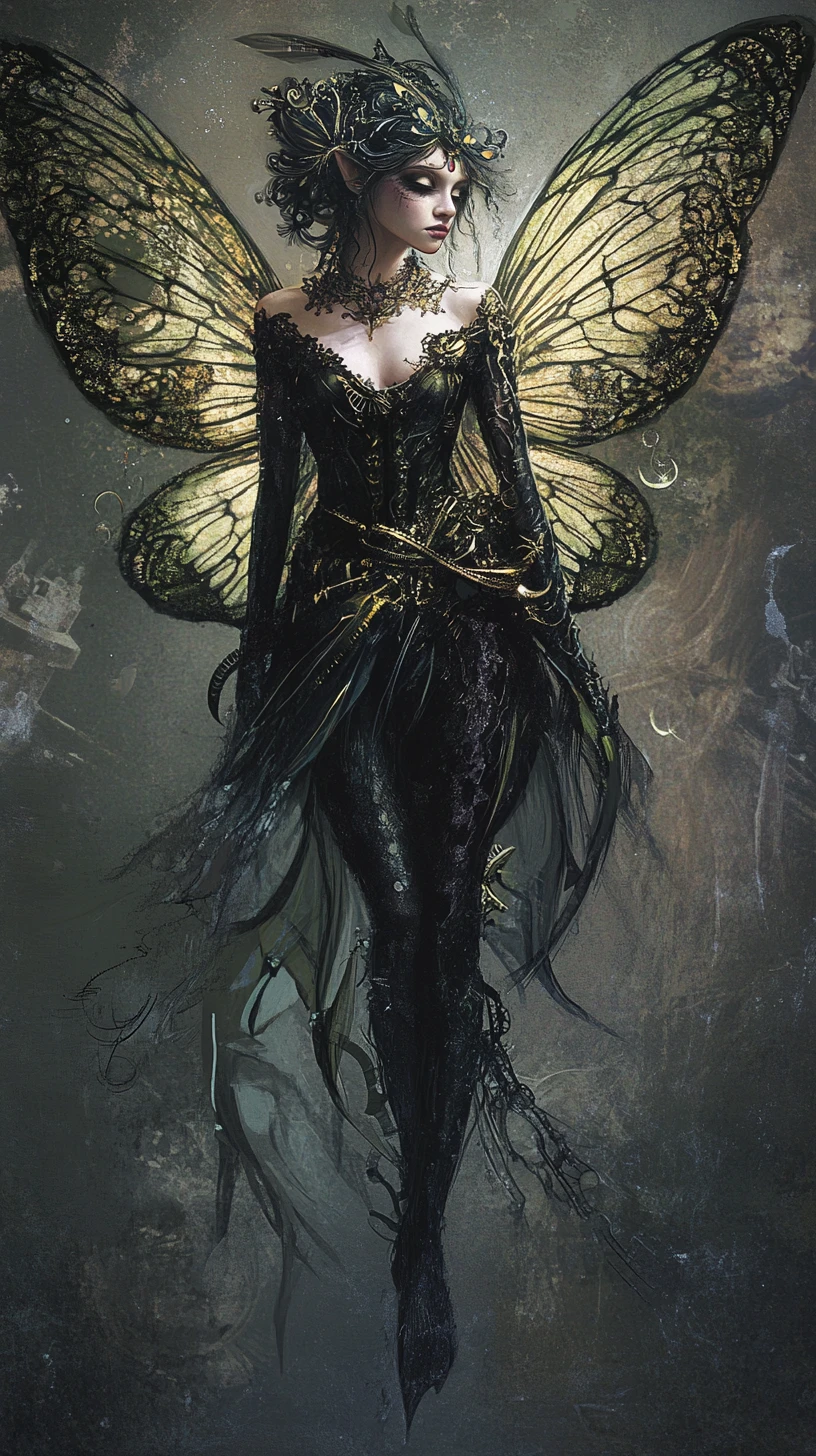 Mystical steampunk fairy rising from a dark dreamlike realm