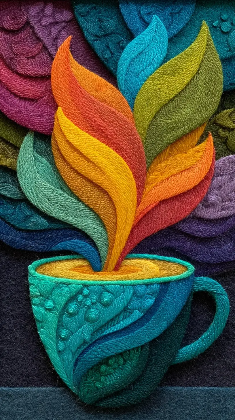 Colorful abstract coffee cup in glossy fantasy painting