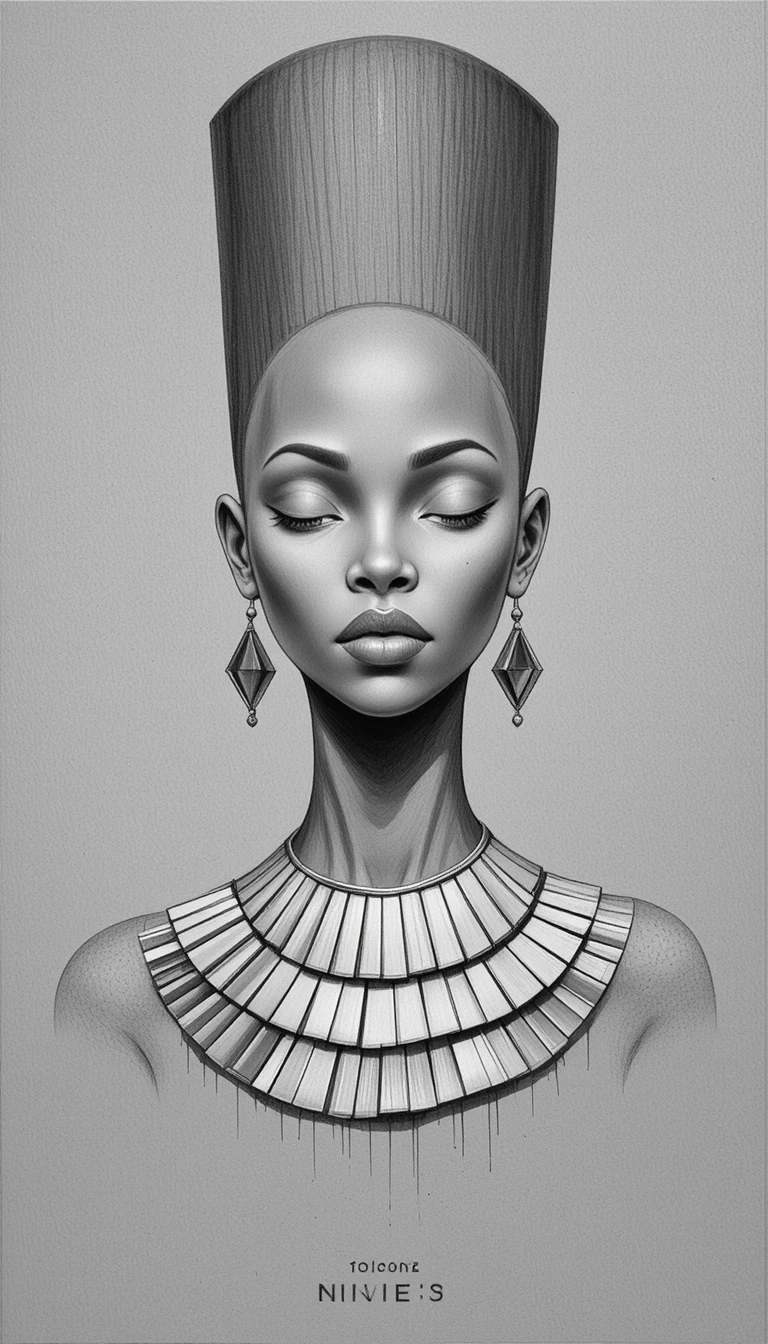 Monochrome graphite bust of an elegant African woman