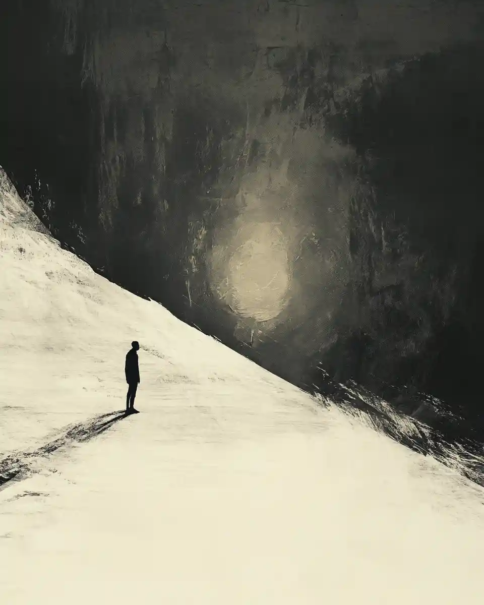 Digital illustration of a solitary man seeking deeper truth