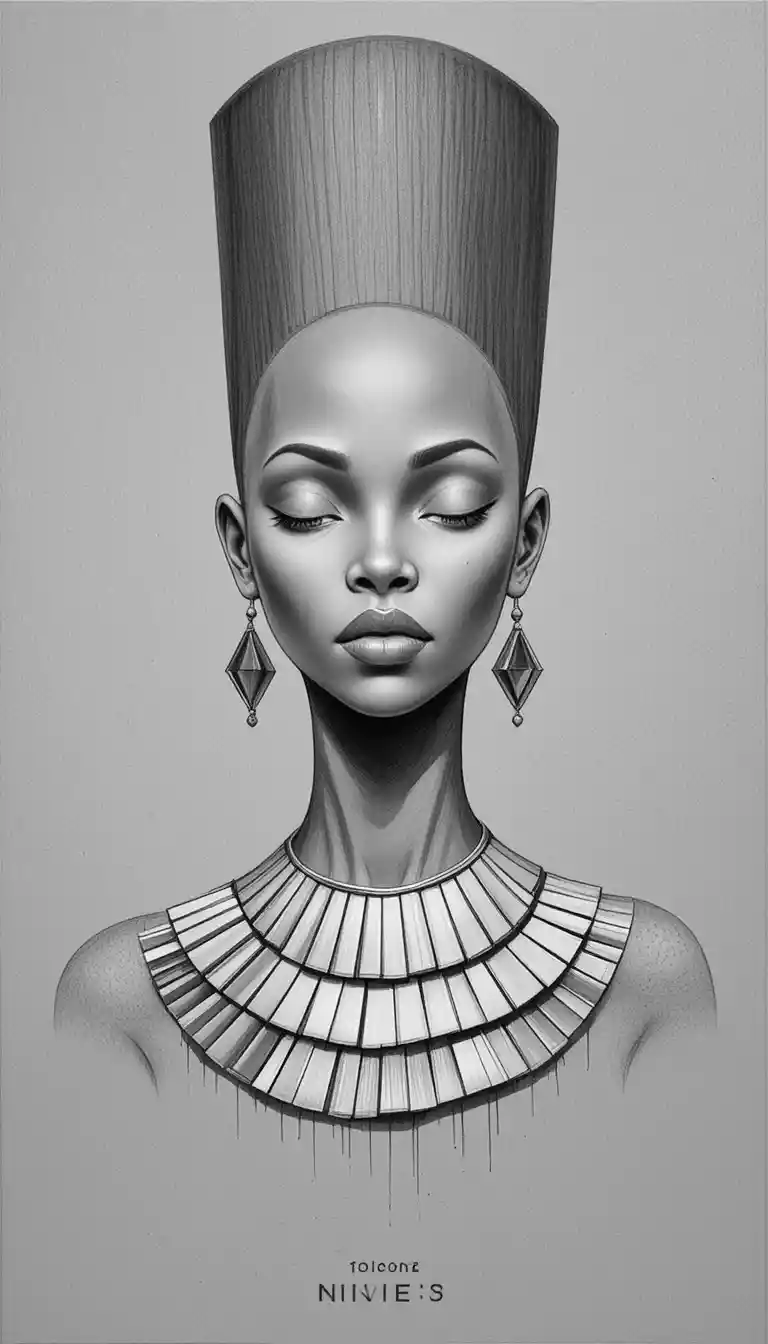 Monochrome graphite bust of an elegant African woman