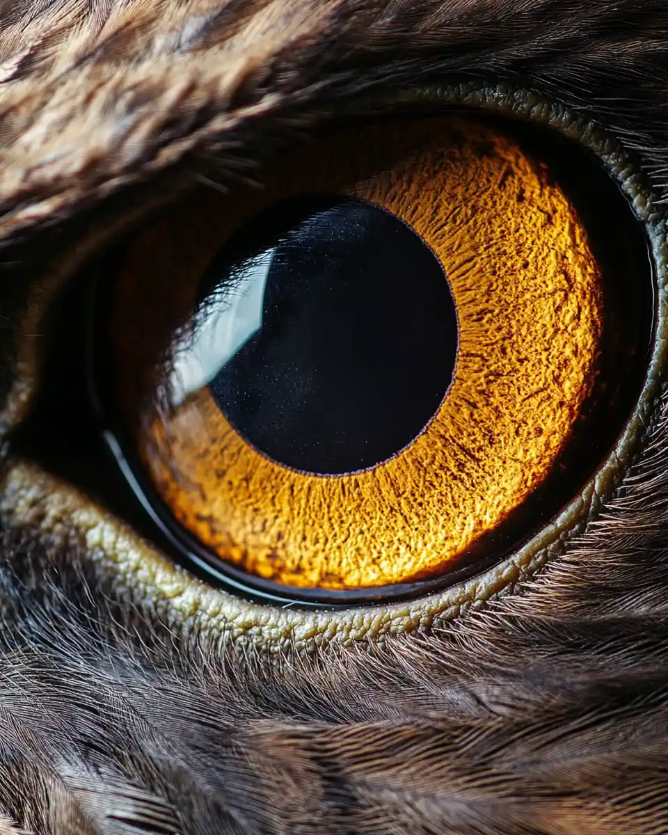 Close-up de um olho de águia detalhado na sombra