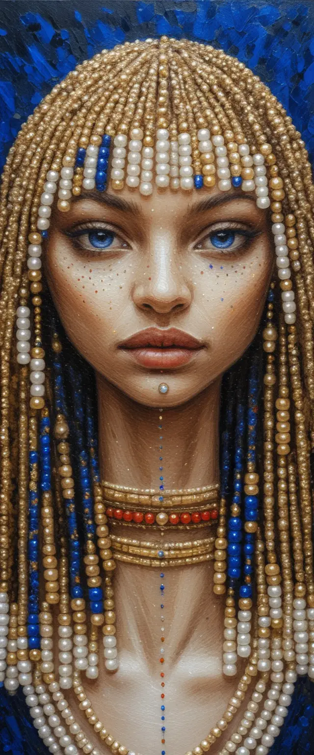 Stylized close up portrait of a Nubian girl with braids