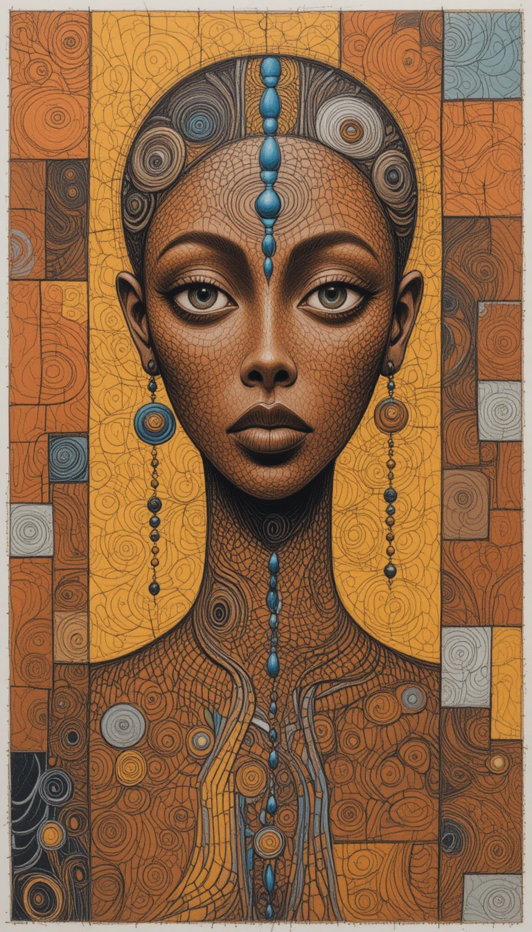 Psychedelic surreal portrait of an androgynous African figure