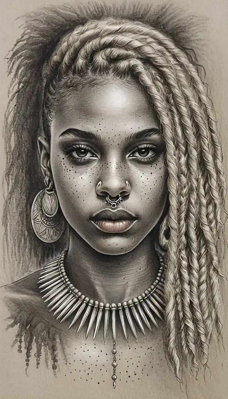 Freckled black girl with blond locs and lunar septum ring