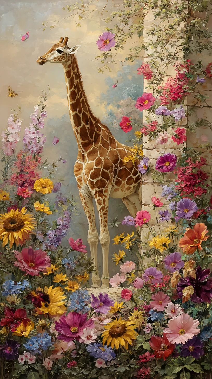 Anmutige Giraffe in einer Wildblumenwiese – Wandgemälde