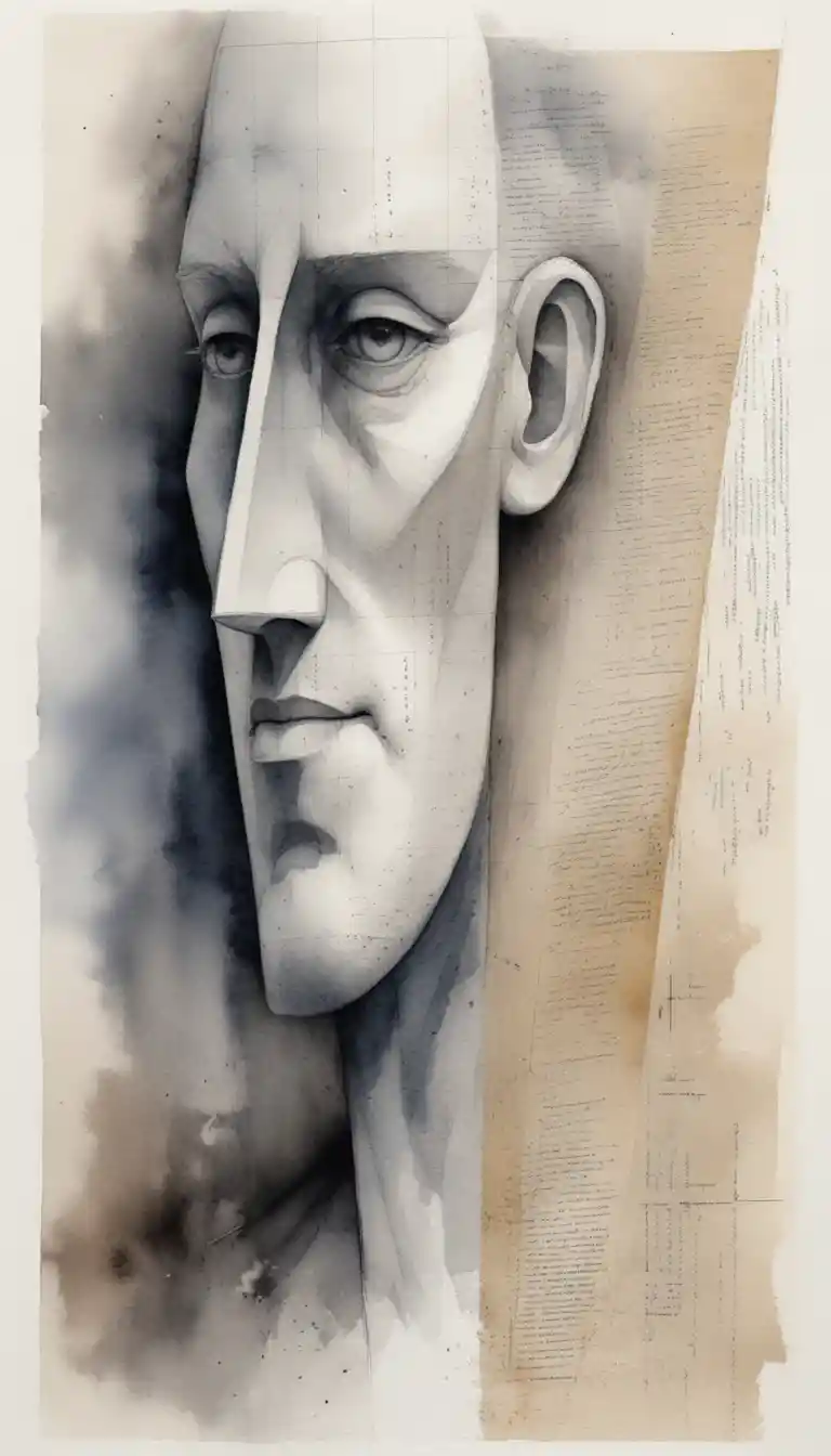 Ritratto di profilo cubista a grafite con testa sfaccettata geometrica
