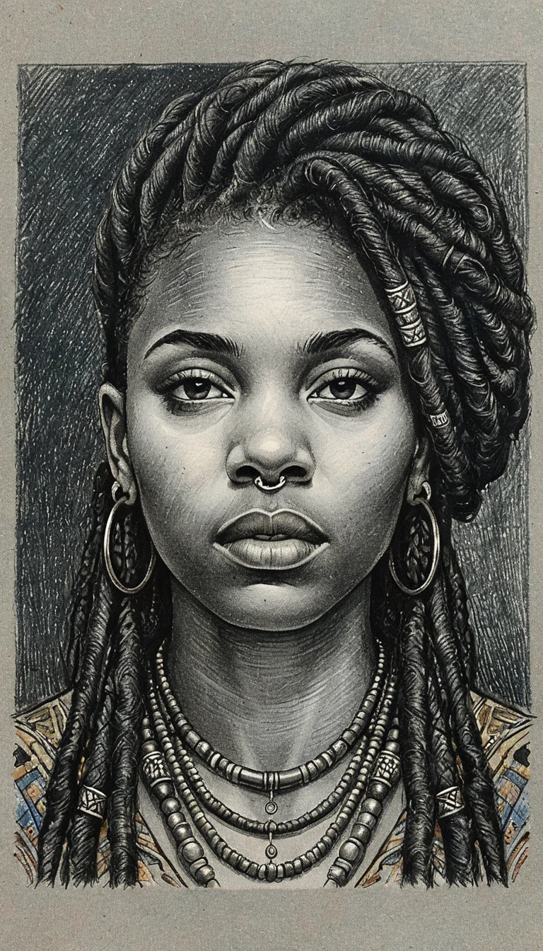 Portrait hyperréaliste au graphite d’une jeune femme noire