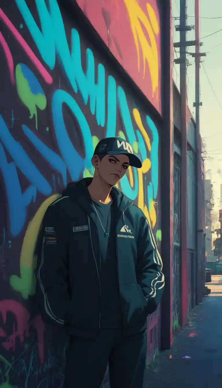 Concept di personaggio graffiti streetwear con contorno blu pulito