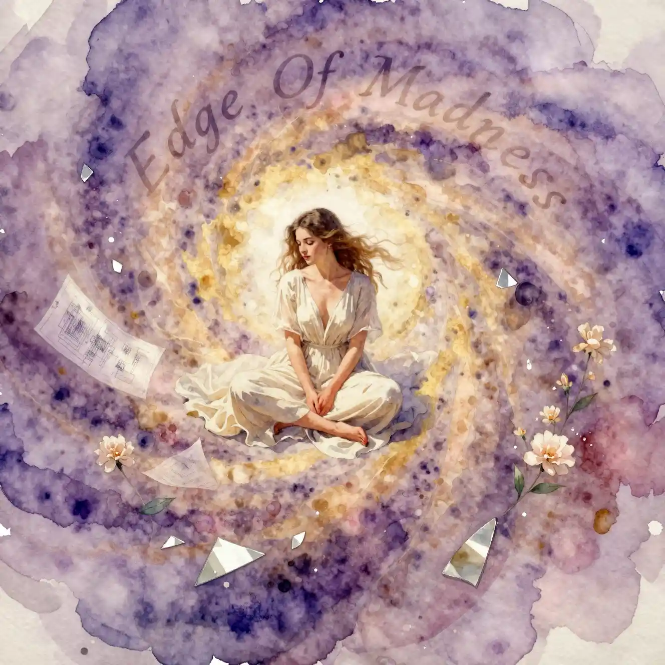 Young woman in spiral watercolor seen from above