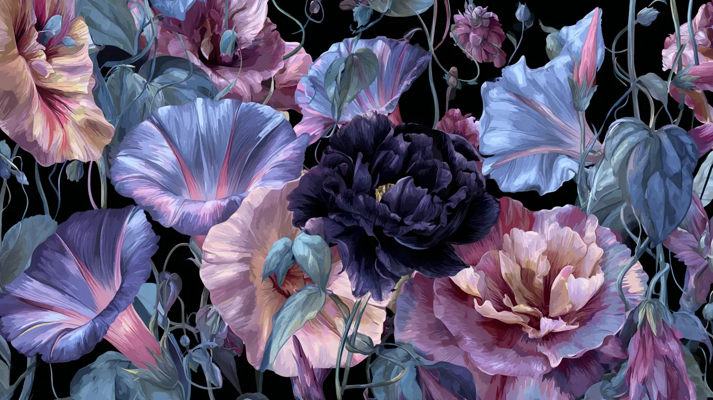 Surreal fusion flowers in a dreamlike fantasy garden
