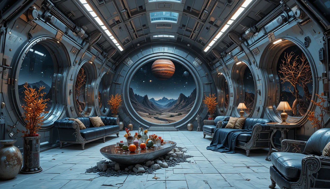 Long metal sci fi corridor with pipes and dim lights
