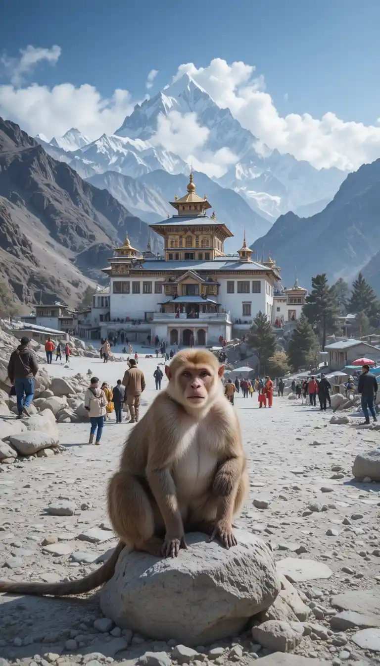 Monkey near the sacred Kedarnath mountain temple in India