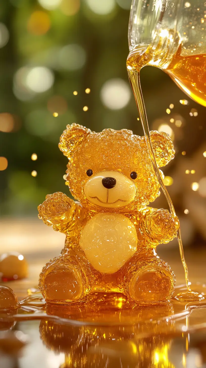 Honey Teddy Bear Figurine With Flowing Golden Honey