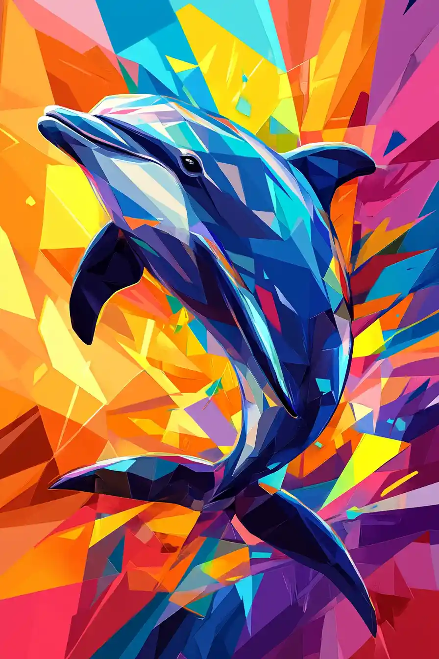 Abstract geometric dolphin in vibrant glowing colors