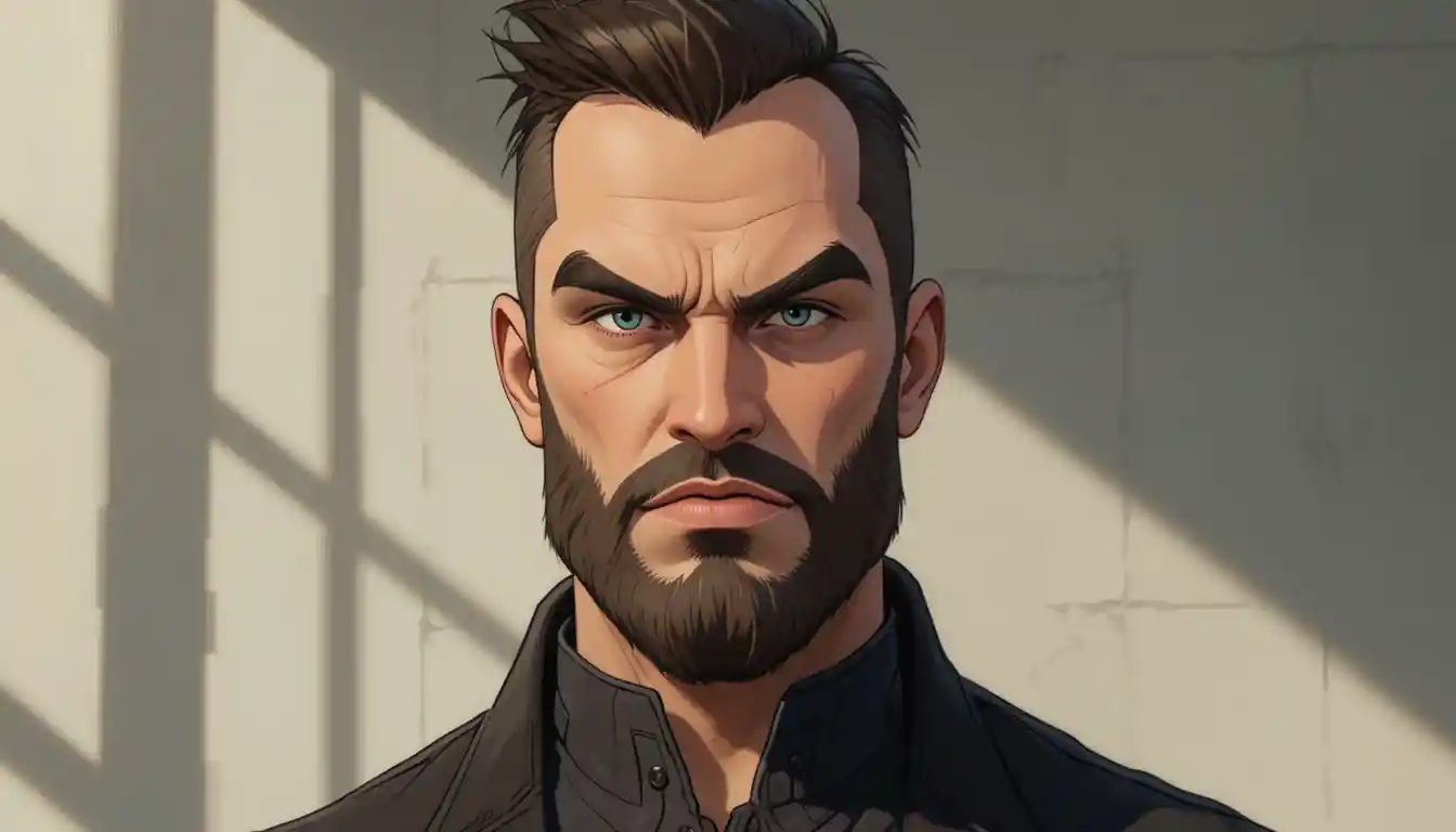 Rugged cartoon gentleman portrait on a soft minimal background