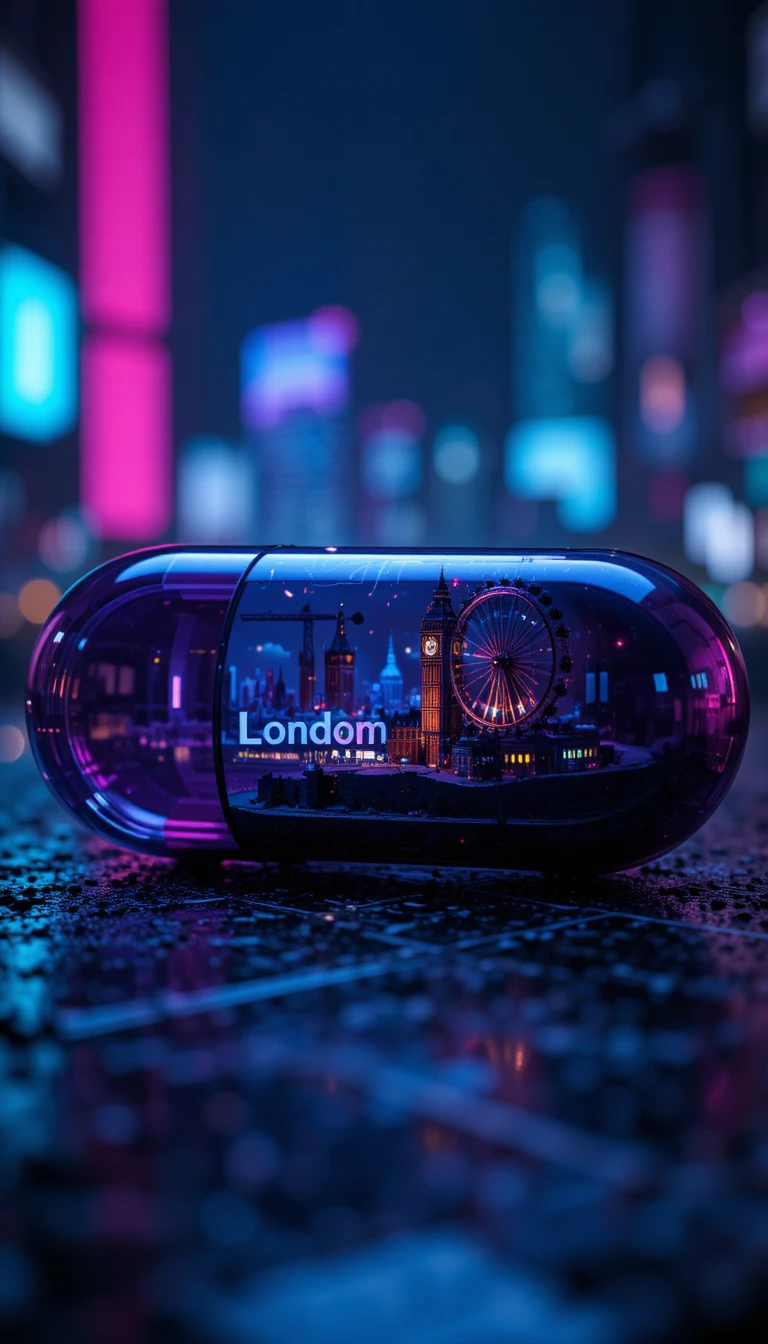 Miniature dei monumenti di Londra in una città futuristica a capsule