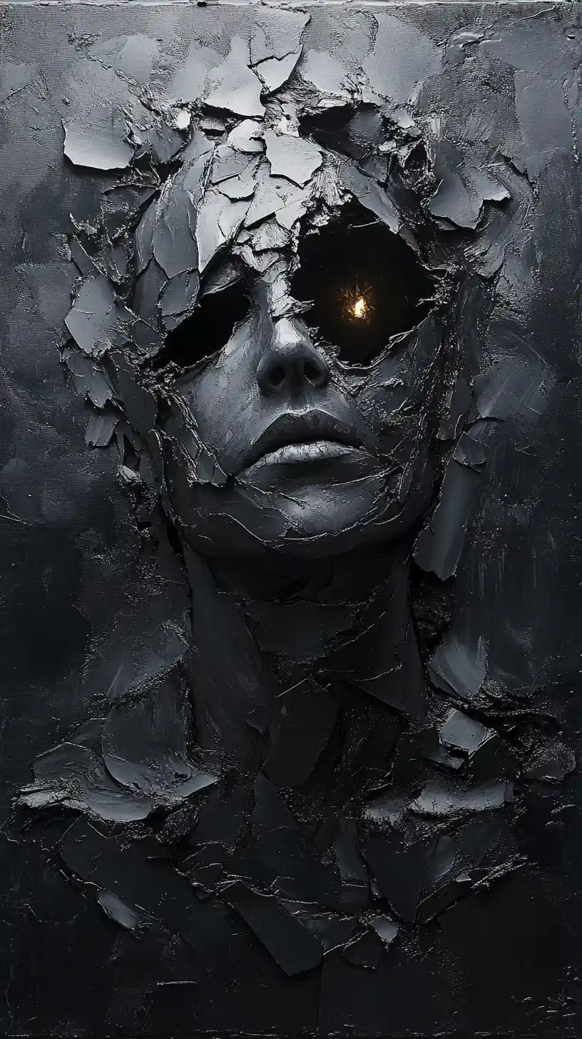 Human Form Dissolving Into Shattered Shadows In Void