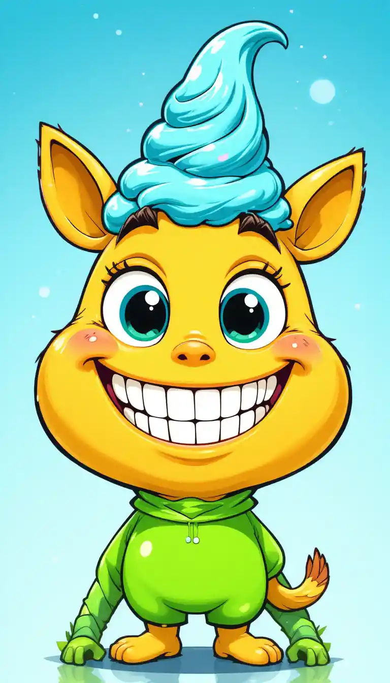 Cheerful Cartoon Creature With Ice Cream Cone Hat