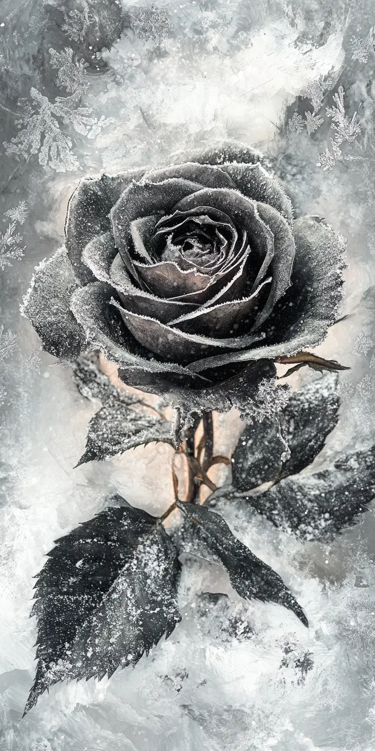 Dark frozen rose collage forming a surreal illusion