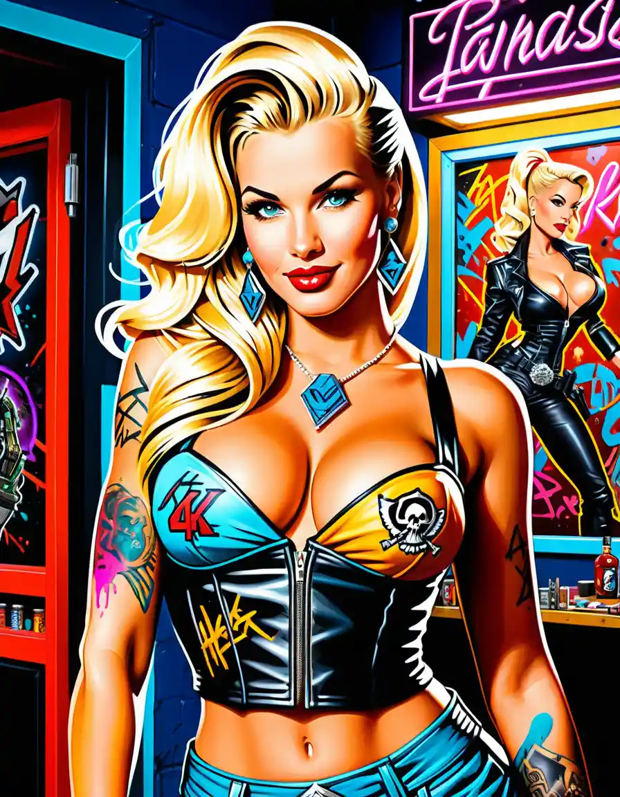 Dependienta pin-up rubia estilizada posando en boutique de joyería