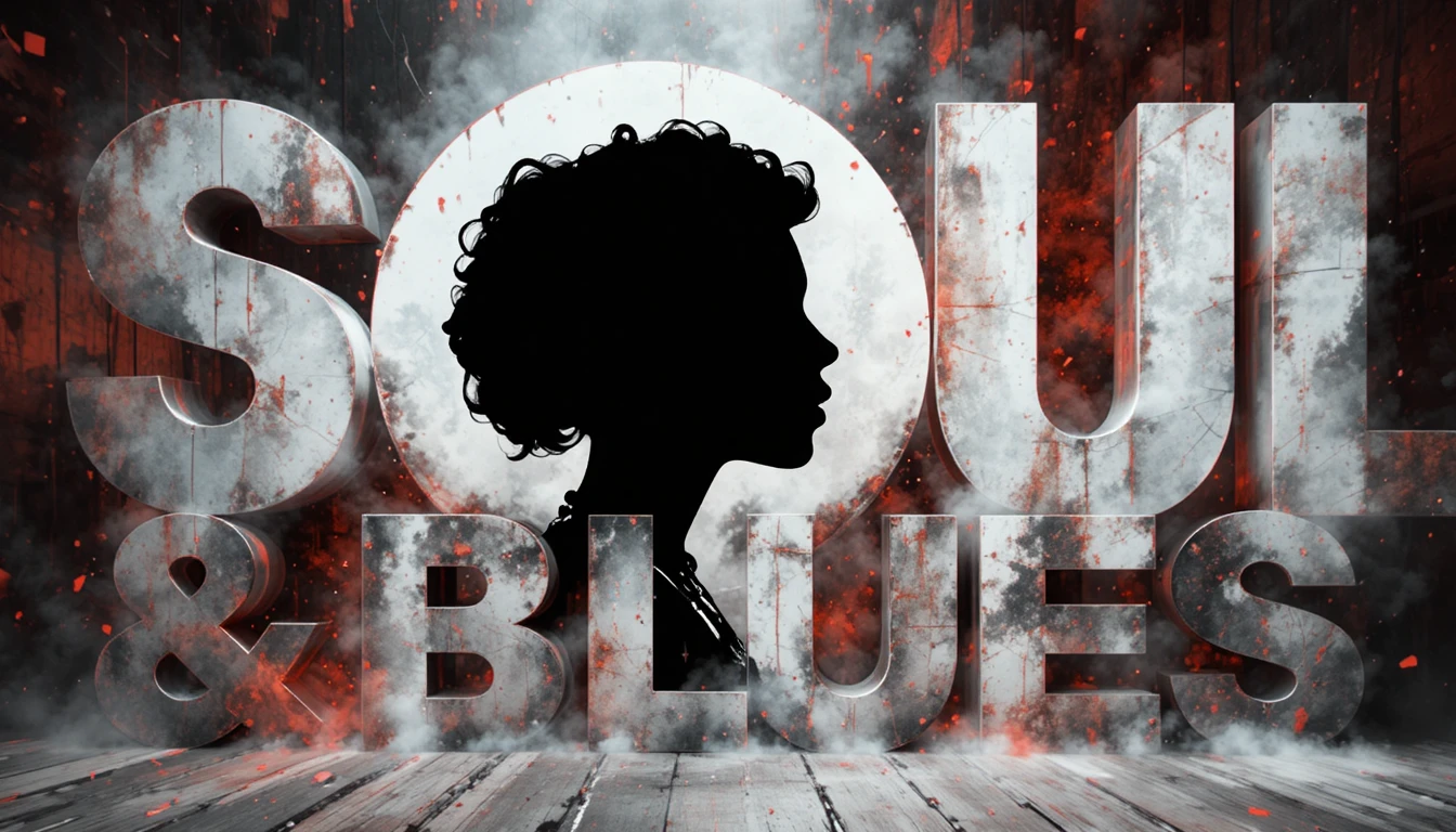 Thumbnail per playlist soul e blues con tipografia moderna in grassetto