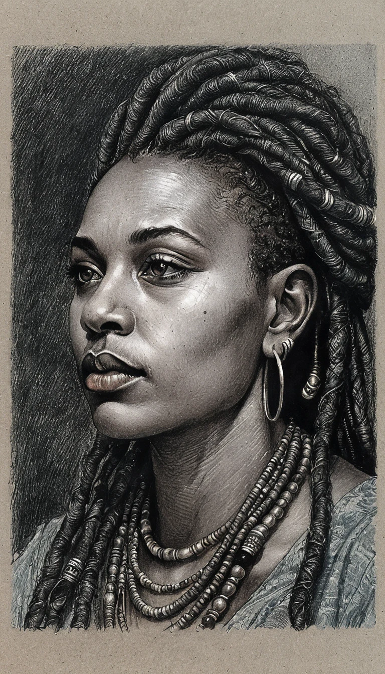 Charcoal portrait in dramatic chiaroscuro on gray toned paper