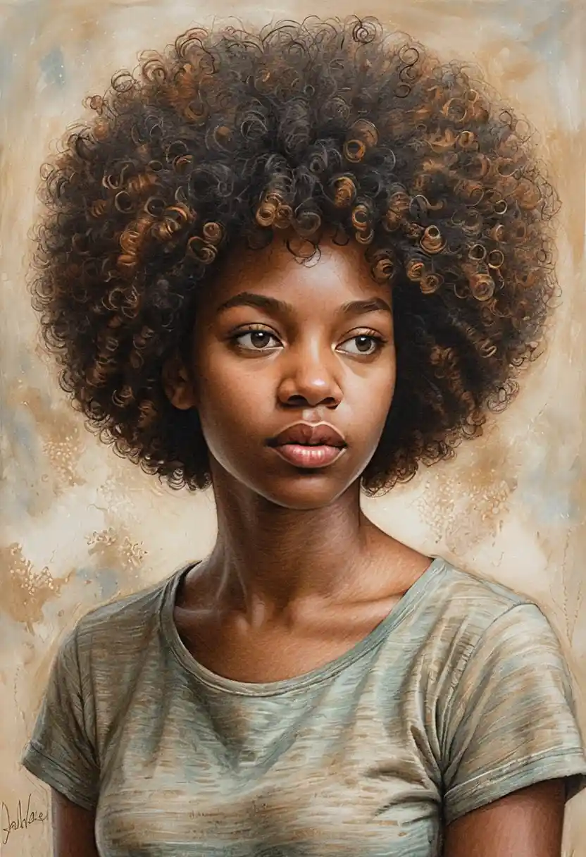 Pensive young black woman in a realistic bust portrait