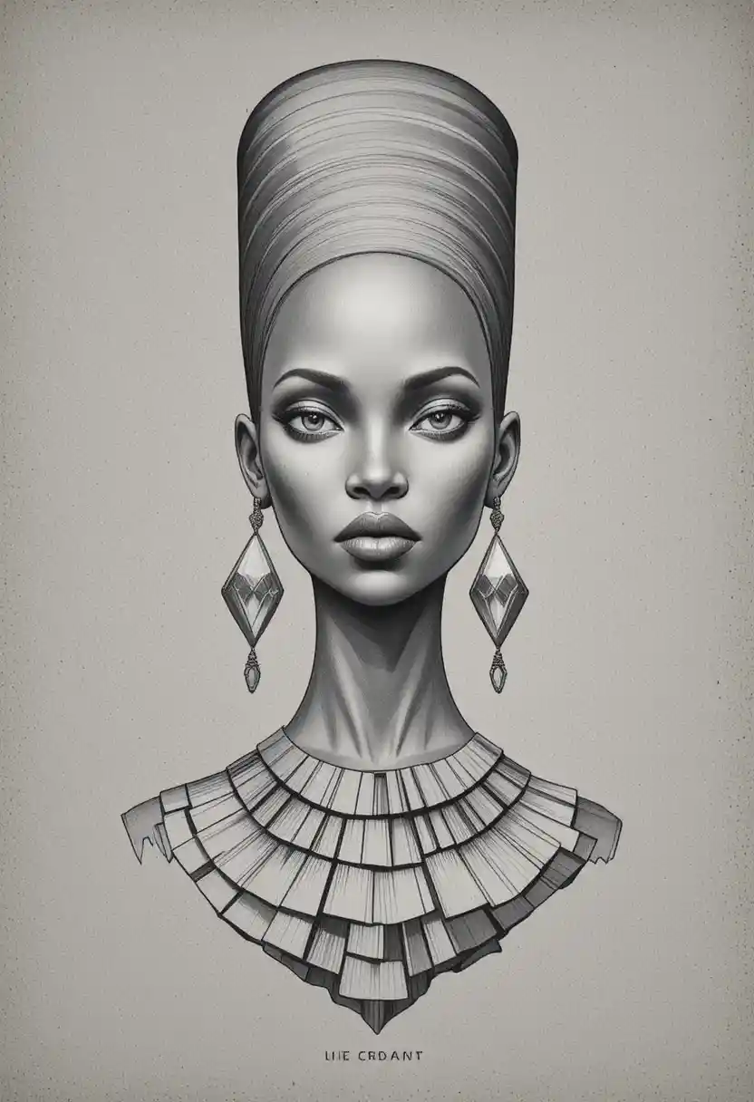 Retrato em busto a grafite de uma mulher africana elegante com joias