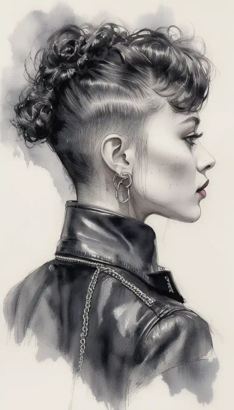 Retrato a bolígrafo con estilo atrevido de una joven de perfil