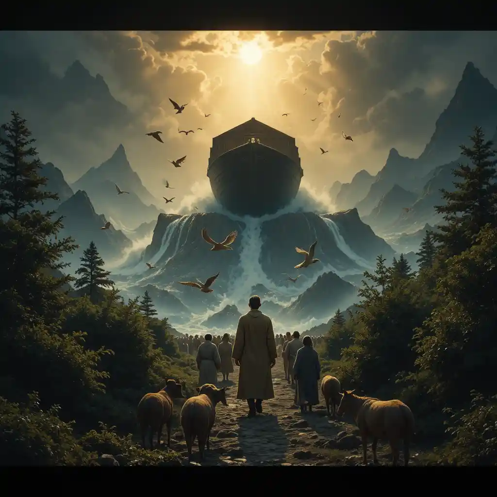 Noah listens to Yahweh in a dramatic close up scene