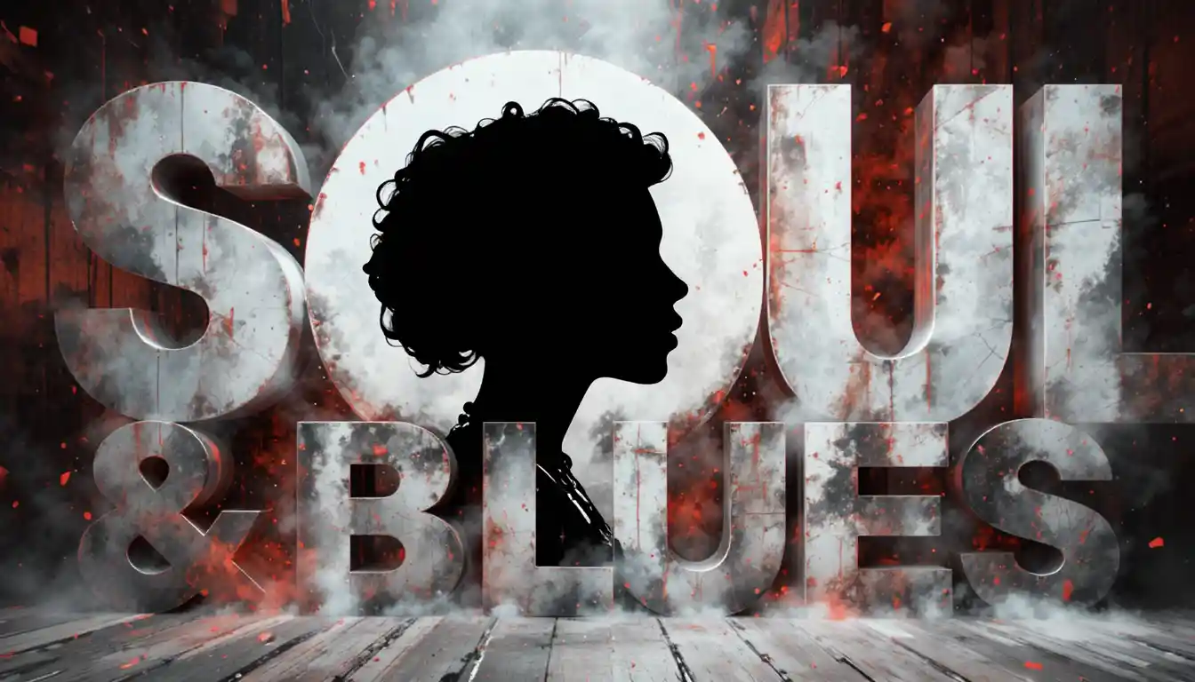 Thumbnail per playlist soul e blues con tipografia moderna in grassetto