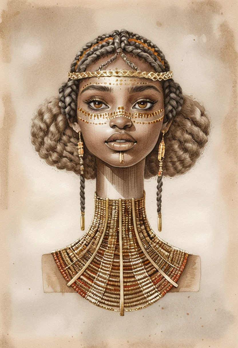 Charcoal portrait of an East African woman with braided crown
