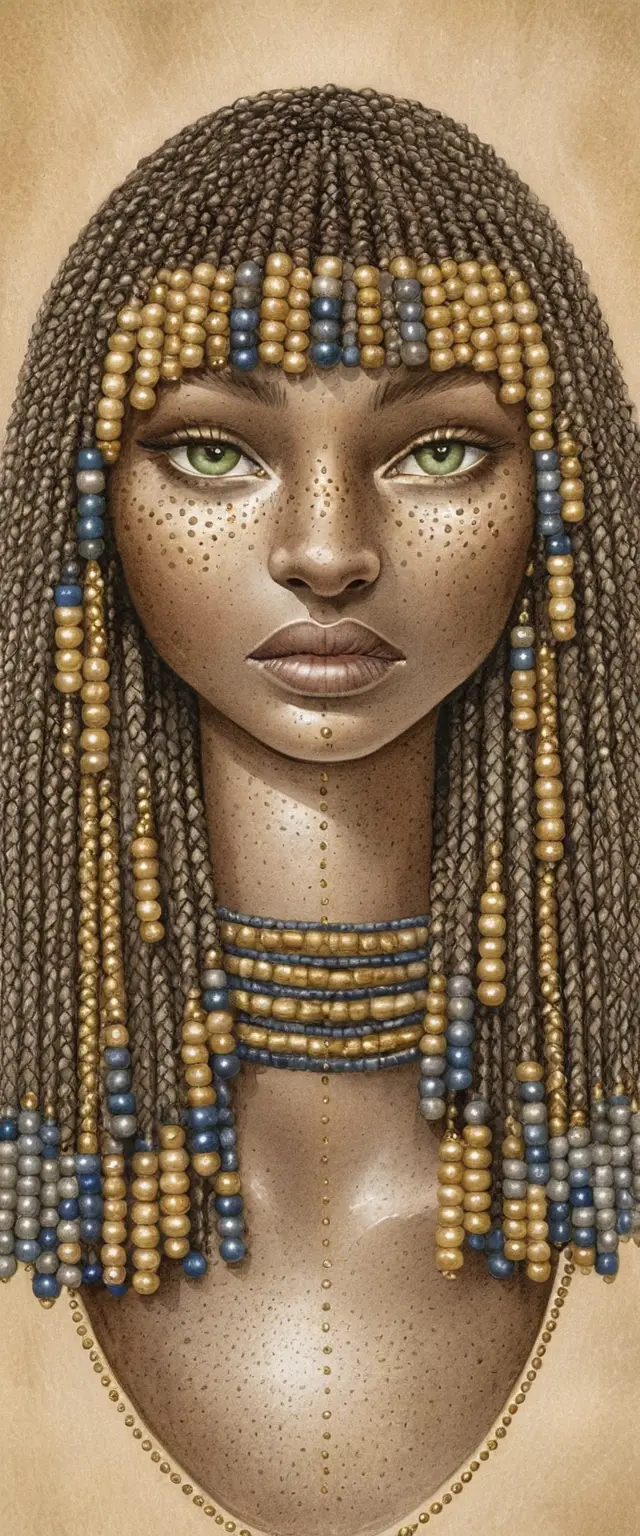 Nubian girl close up portrait with braids and gold jewelry