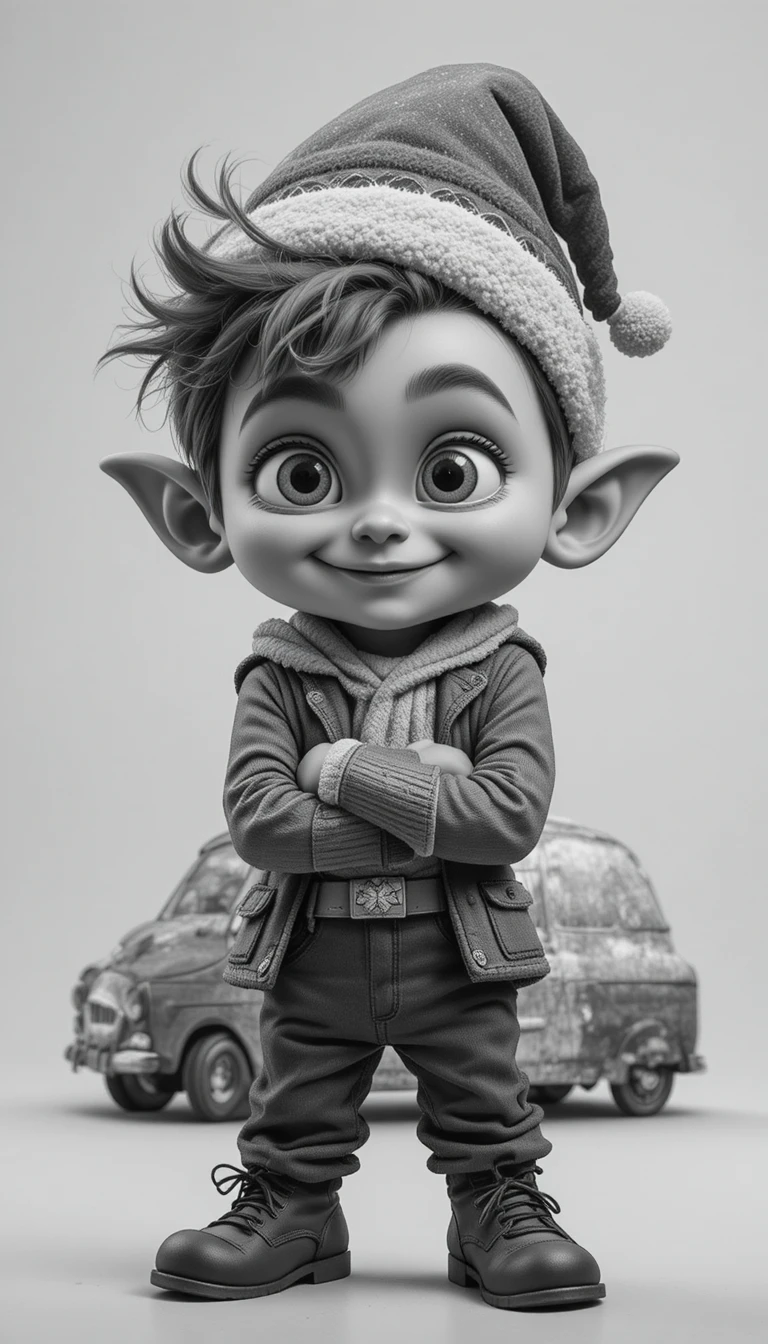 Niedlicher Cartoon-Goblin im Festtagsoutfit mit selbstbewusster Pose