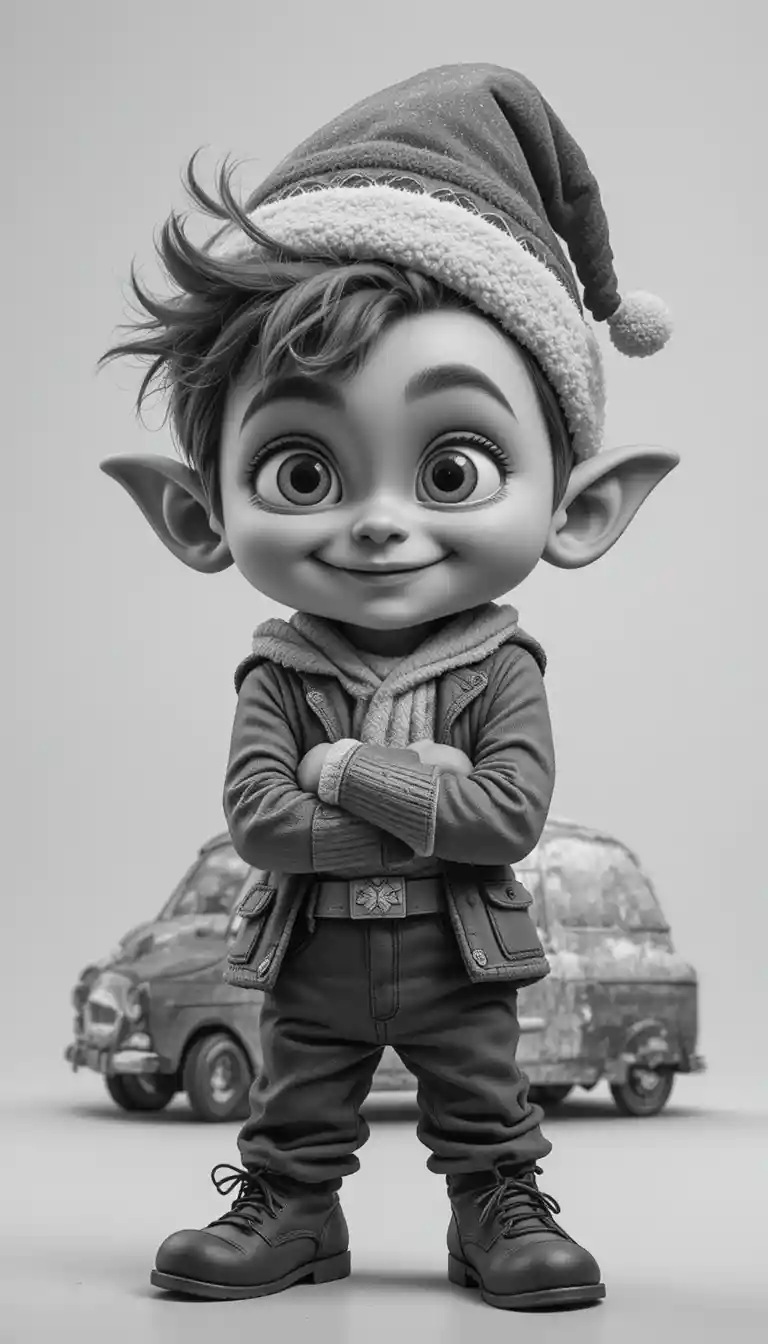 Niedlicher Cartoon-Goblin im Festtagsoutfit mit selbstbewusster Pose