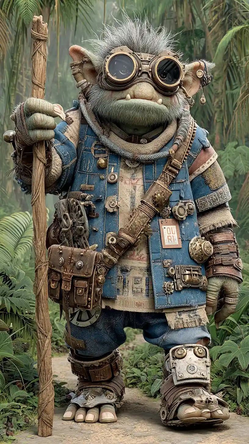 Buffo Troll Steampunk che Cammina nella Foresta Scandinava