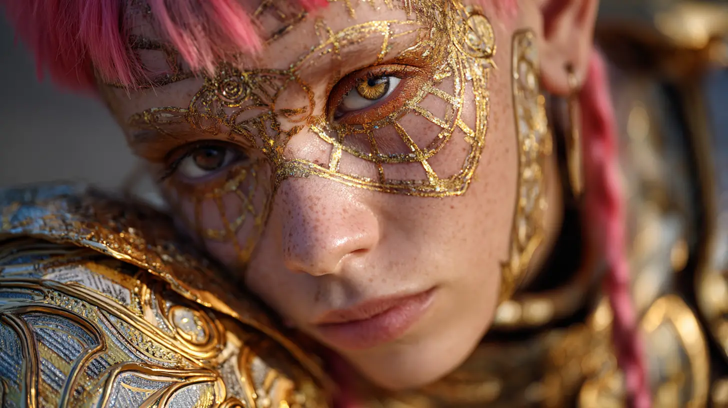 Angel warrior woman portrait in celestial sunrise armor